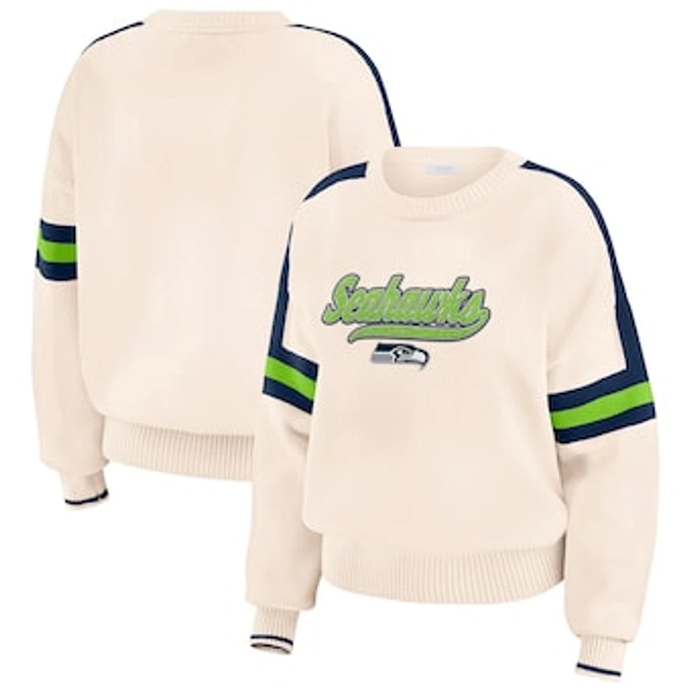 Women's WEAR by Erin Andrews  Cream Seattle Seahawks Stripe Pullover Sweater