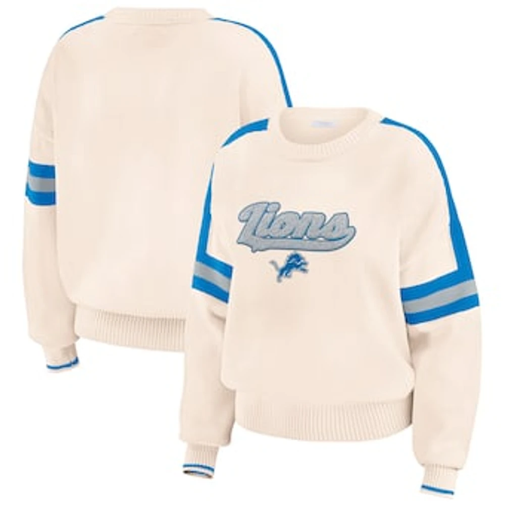 Women's WEAR by Erin Andrews  Cream Detroit Lions Stripe Pullover Sweater