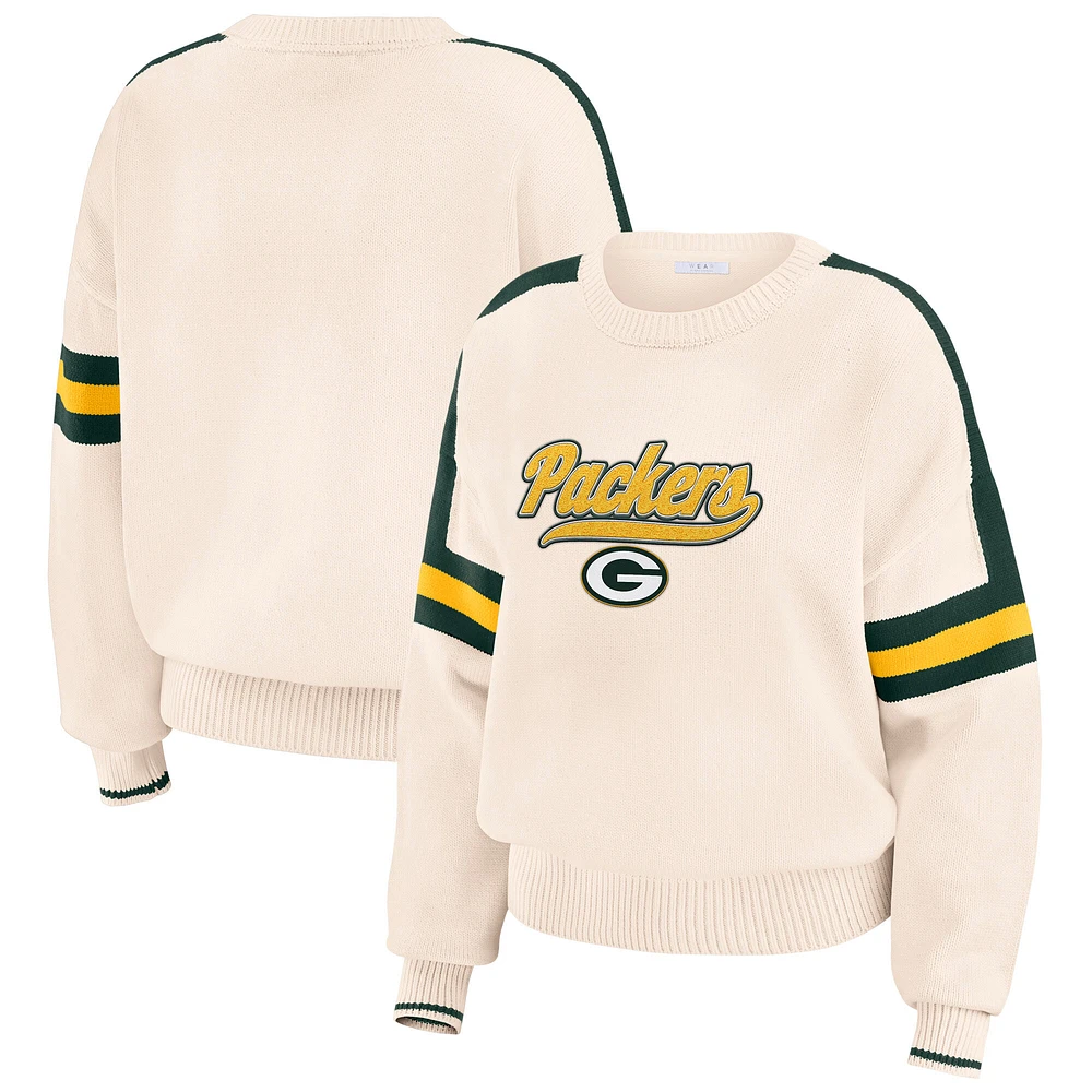 Women's WEAR by Erin Andrews  Cream Green Bay Packers Stripe Pullover Sweater