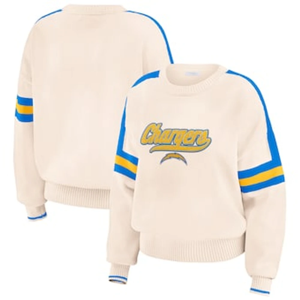 Women's WEAR by Erin Andrews  Cream Los Angeles Chargers Stripe Pullover Sweater