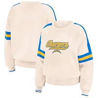 Women's WEAR by Erin Andrews  Cream Los Angeles Chargers Stripe Pullover Sweater