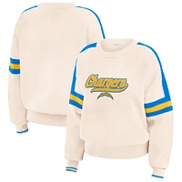 Women's WEAR by Erin Andrews  Cream Los Angeles Chargers Stripe Pullover Sweater