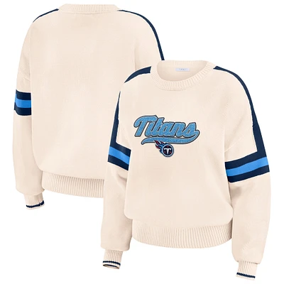 Women's WEAR by Erin Andrews  Cream Tennessee Titans Stripe Pullover Sweater