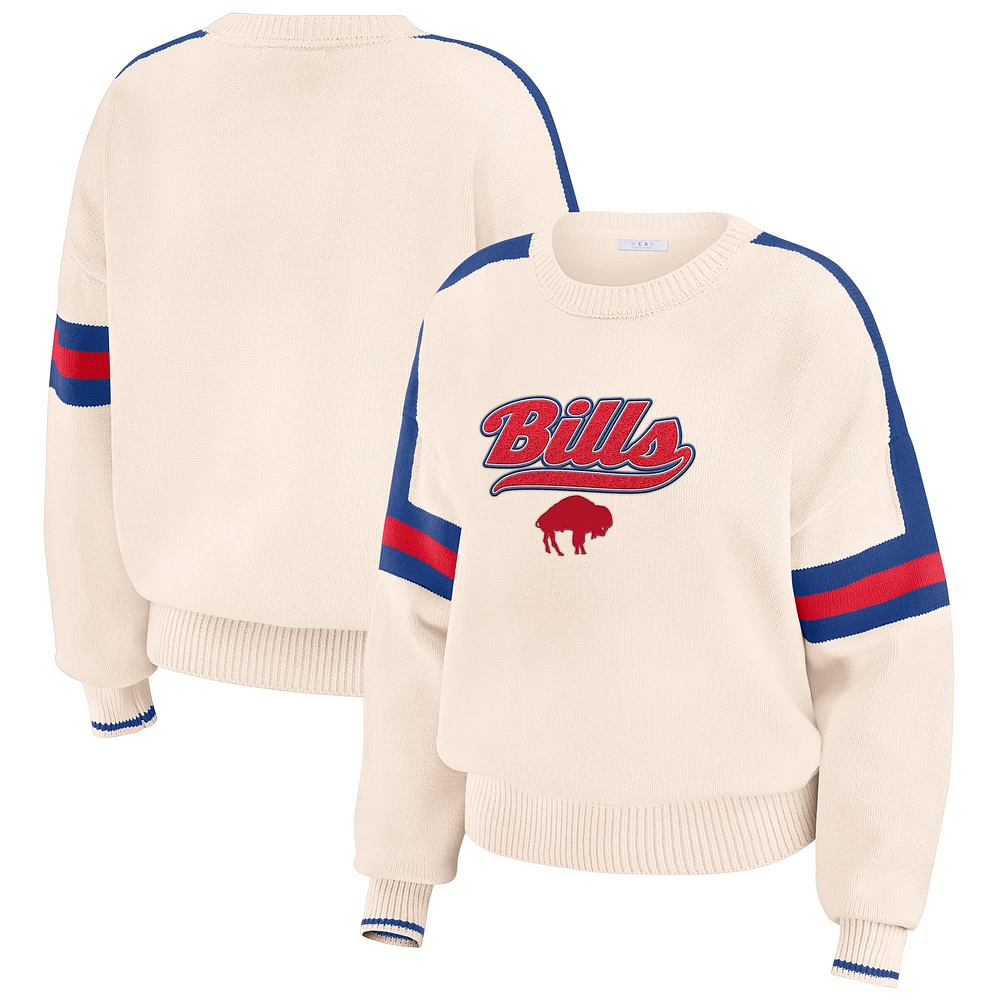 Women's WEAR by Erin Andrews  Cream Buffalo Bills Stripe Pullover Sweater