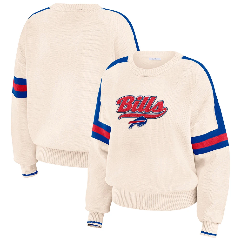 Women's WEAR by Erin Andrews  Cream Buffalo Bills Stripe Pullover Sweater