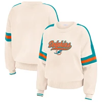 Women's WEAR by Erin Andrews  Cream Miami Dolphins Stripe Pullover Sweater