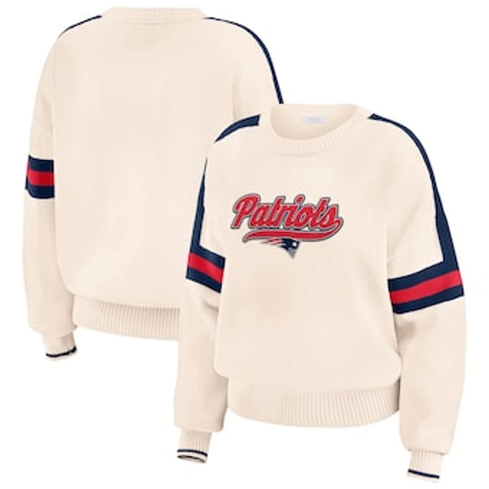 Women's WEAR by Erin Andrews  Cream New England Patriots Stripe Pullover Sweater