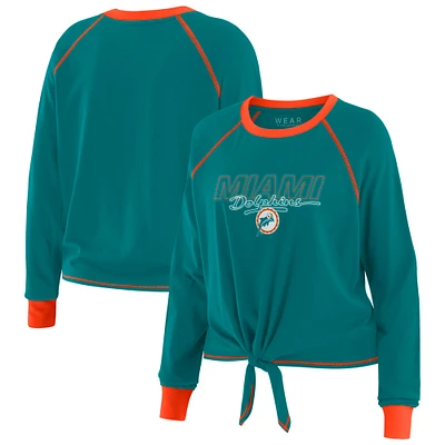 Women's WEAR by Erin Andrews Aqua Miami Dolphins Tie-Front Long Sleeve T-Shirt