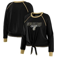 Women's WEAR by Erin Andrews Black New Orleans Saints Tie-Front Long Sleeve T-Shirt