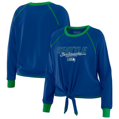 Women's WEAR by Erin Andrews Royal Seattle Seahawks Tie-Front Long Sleeve T-Shirt