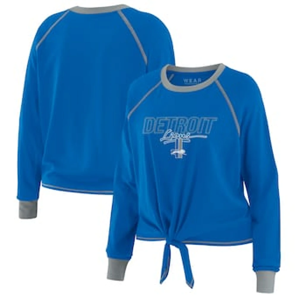 Women's WEAR by Erin Andrews Blue Detroit Lions Tie-Front Long Sleeve T-Shirt