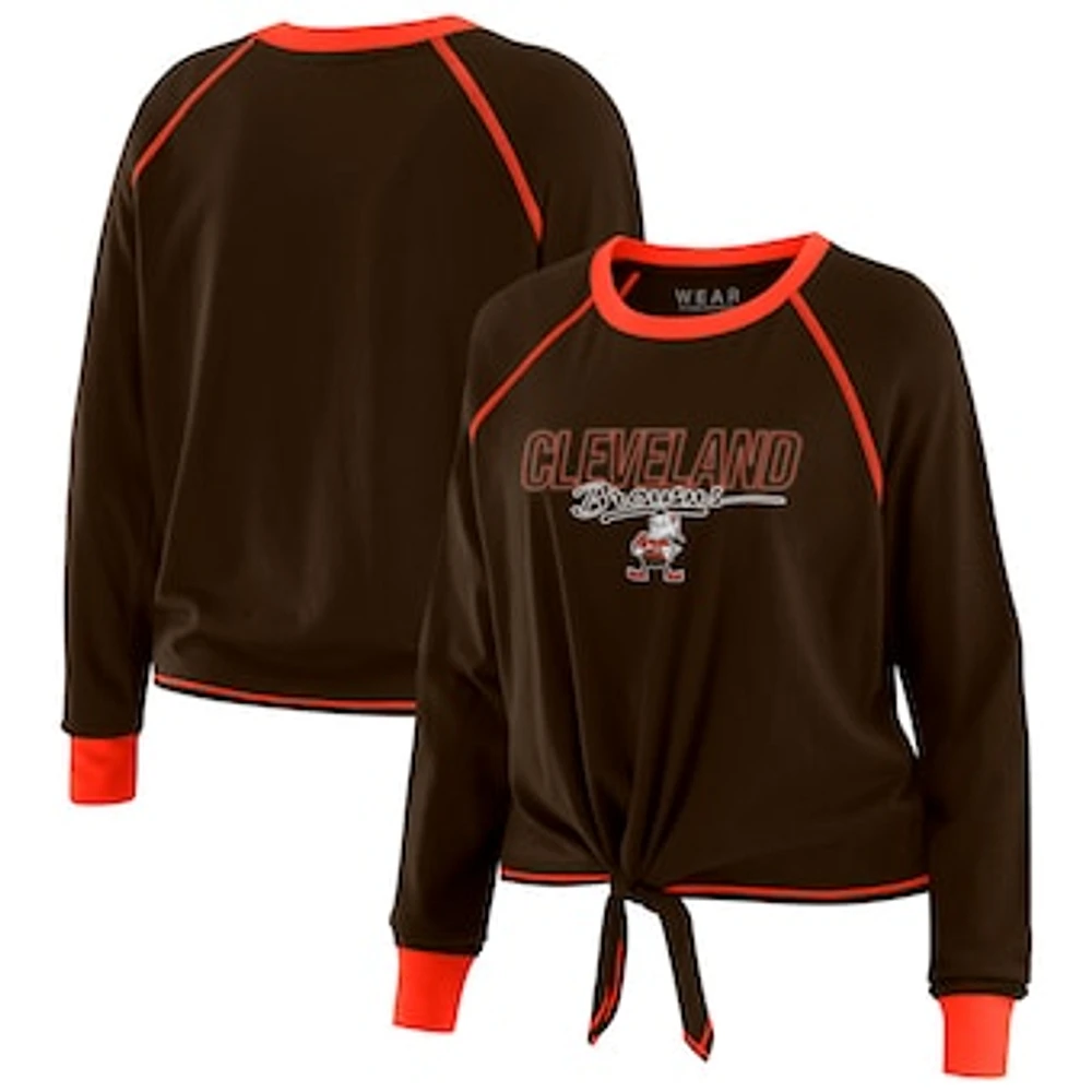 Women's WEAR by Erin Andrews Brown Cleveland Browns Tie-Front Long Sleeve T-Shirt