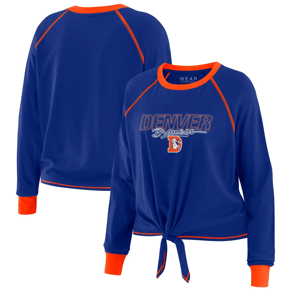 Women's WEAR by Erin Andrews Royal Denver Broncos Tie-Front Long Sleeve T-Shirt