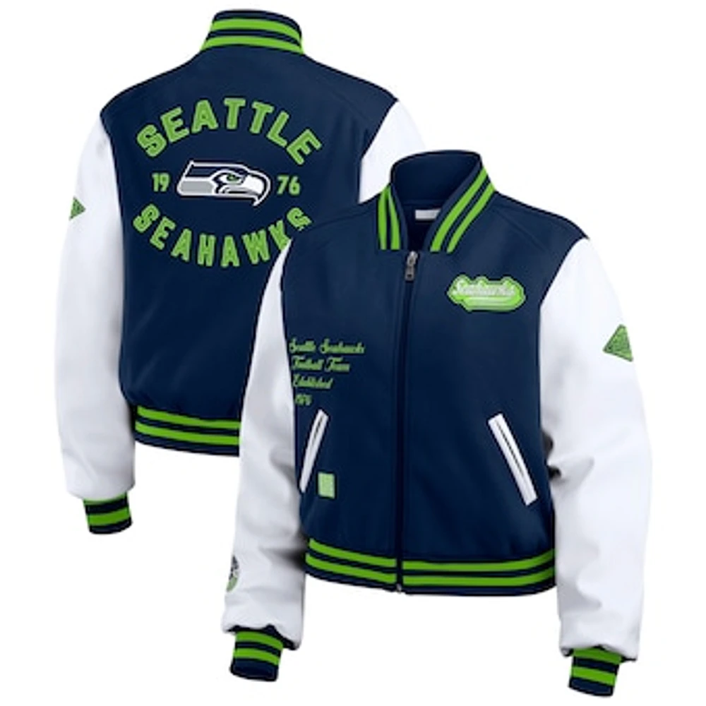 Women's WEAR by Erin Andrews  College Navy/White Seattle Seahawks Varsity Full-Zip Jacket