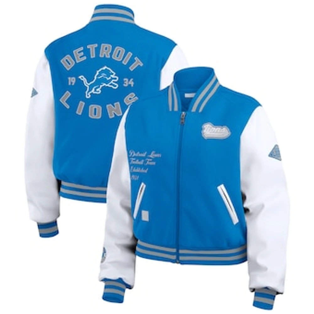 Women's WEAR by Erin Andrews  Blue/White Detroit Lions Varsity Full-Zip Jacket