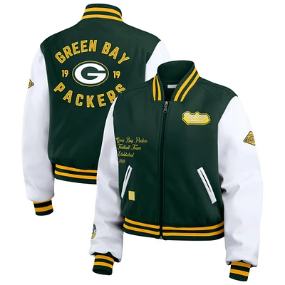 Women's WEAR by Erin Andrews  Green/White Green Bay Packers Varsity Full-Zip Jacket