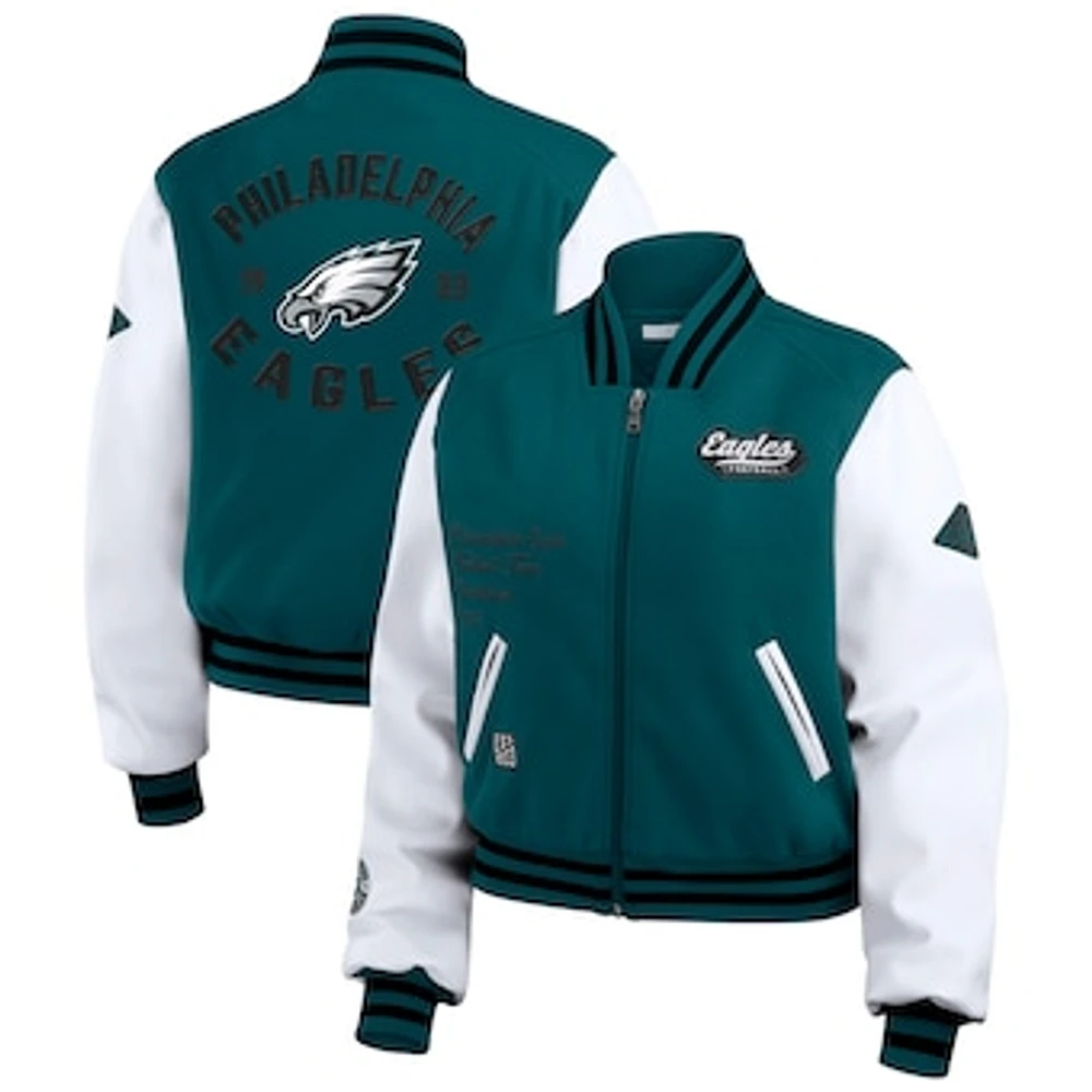 Women's WEAR by Erin Andrews  Midnight Green/White Philadelphia Eagles Varsity Full-Zip Jacket