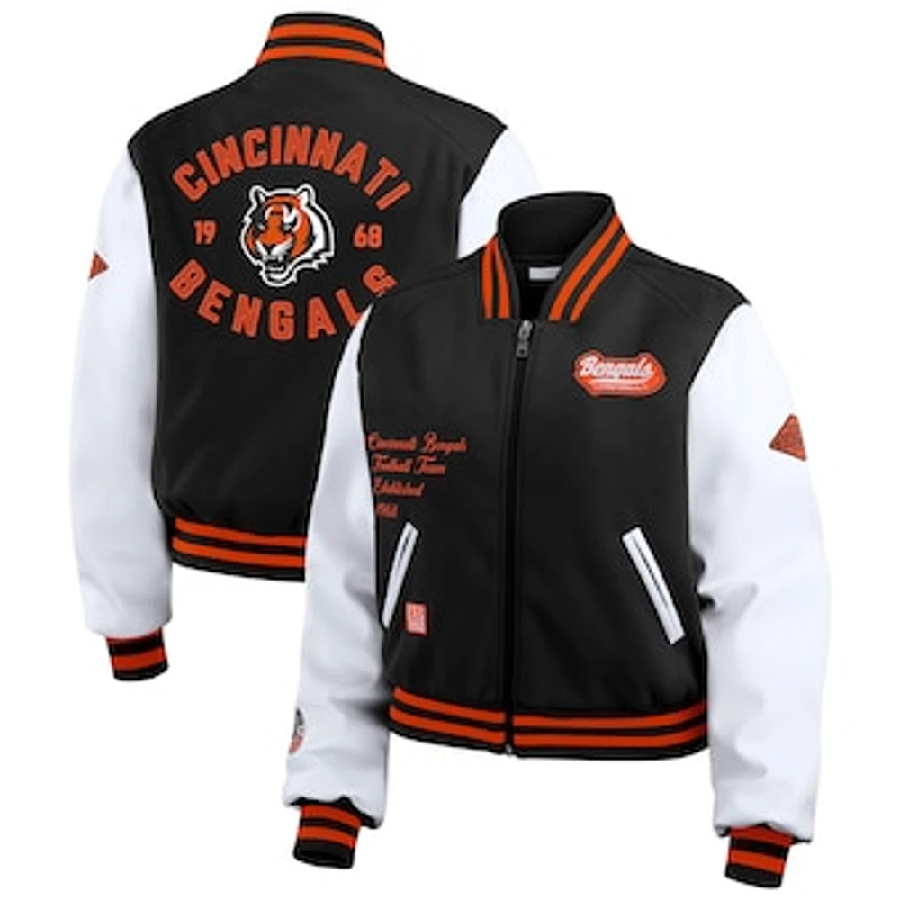 Women's WEAR by Erin Andrews  Black/White Cincinnati Bengals Varsity Full-Zip Jacket