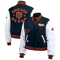 Women's WEAR by Erin Andrews  Navy/White Chicago Bears Varsity Full-Zip Jacket