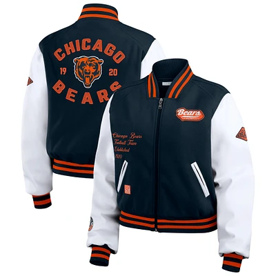 Women's WEAR by Erin Andrews  Navy/White Chicago Bears Varsity Full-Zip Jacket