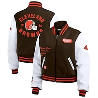 Women's WEAR by Erin Andrews  Brown/White Cleveland Browns Varsity Full-Zip Jacket