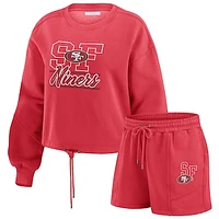 Women's WEAR by Erin Andrews Scarlet San Francisco 49ers Washed Fleece Long Sleeve T-Shirt & Shorts Lounge Set