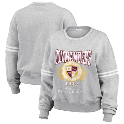 Women's WEAR by Erin Andrews Heather Gray Washington Commanders Crest Cropped Pullover Sweatshirt