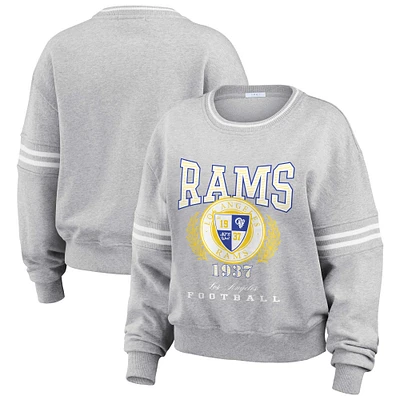 Women's WEAR by Erin Andrews Heather Gray Los Angeles Rams Cropped Pullover Sweatshirt