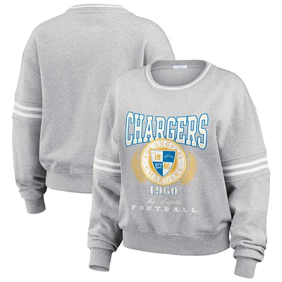 Women's WEAR by Erin Andrews Heather Gray Los Angeles Chargers Cropped Pullover Sweatshirt