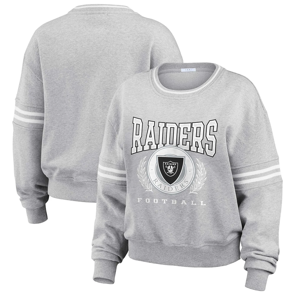 Women's WEAR by Erin Andrews Heather Gray Las Vegas Raiders Cropped Pullover Sweatshirt