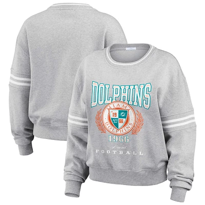 Women's WEAR by Erin Andrews Heather Gray Miami Dolphins Cropped Pullover Sweatshirt