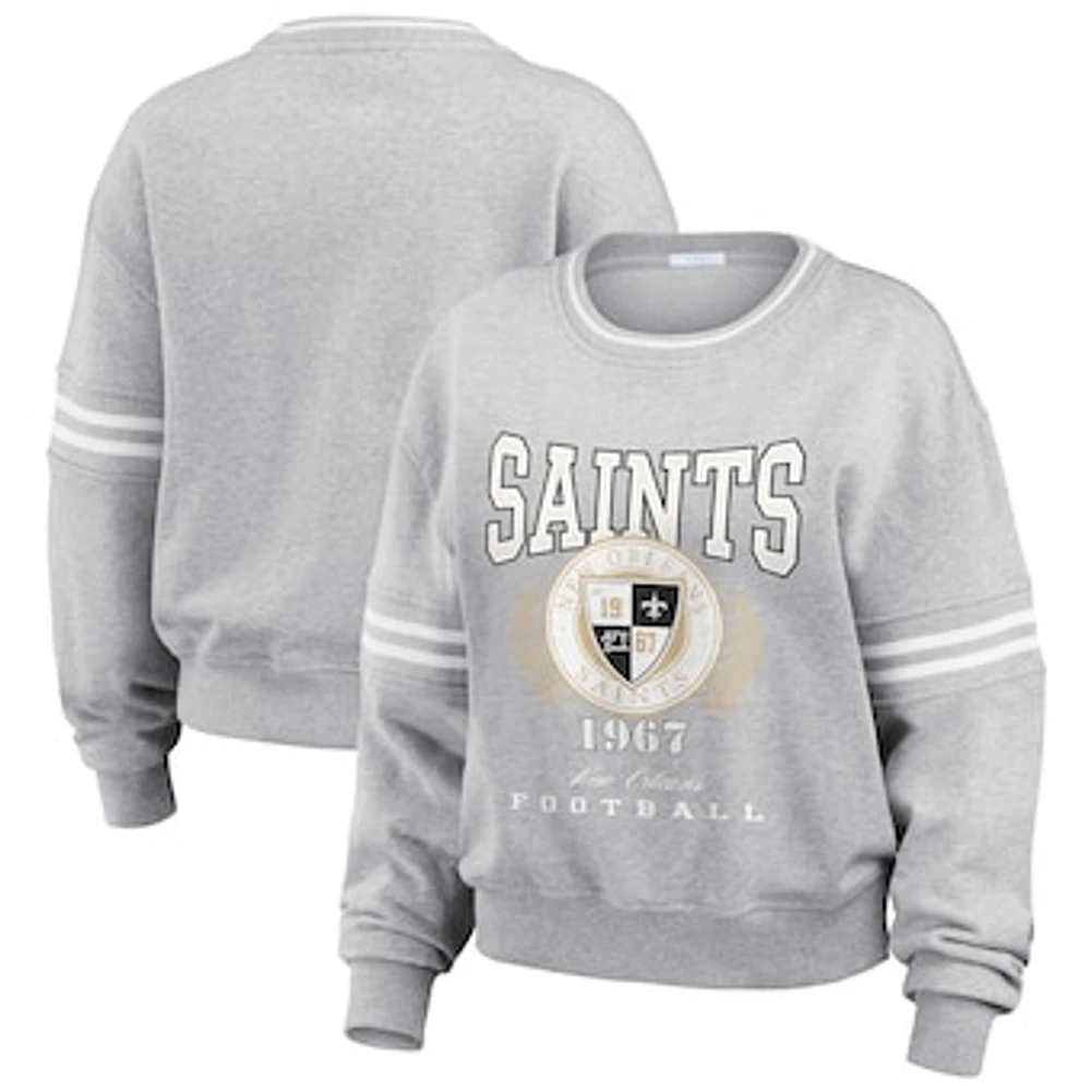 Women's WEAR by Erin Andrews Heather Gray New Orleans Saints Cropped Pullover Sweatshirt