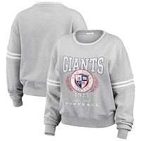 Women's WEAR by Erin Andrews Heather Gray New York Giants Crest Cropped Pullover Sweatshirt