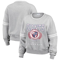 Women's WEAR by Erin Andrews Heather Gray New York Giants Crest Cropped Pullover Sweatshirt