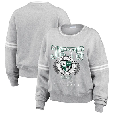 Women's WEAR by Erin Andrews Heather Gray New York Jets Crest Cropped Pullover Sweatshirt