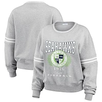 Women's WEAR by Erin Andrews Heather Gray Seattle Seahawks Crest Cropped Pullover Sweatshirt