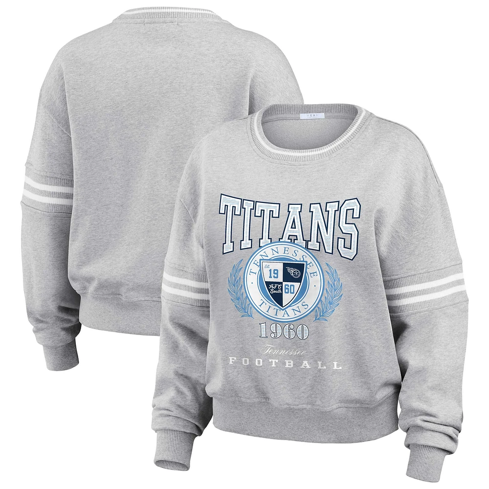 Women's WEAR by Erin Andrews Heather Gray Tennessee Titans Cropped Pullover Sweatshirt