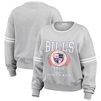 Women's WEAR by Erin Andrews Heather Gray Buffalo Bills Crest Cropped Pullover Sweatshirt