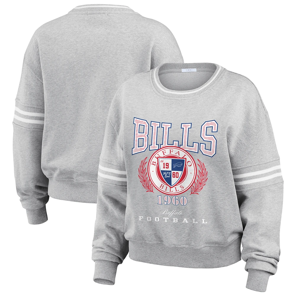 Women's WEAR by Erin Andrews Heather Gray Buffalo Bills Crest Cropped Pullover Sweatshirt