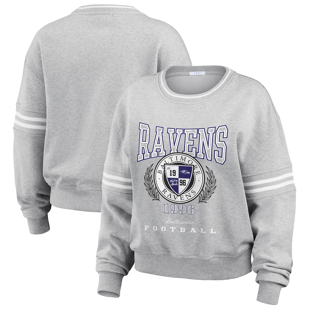 Women's WEAR by Erin Andrews Heather Gray Baltimore Ravens Crest Cropped Pullover Sweatshirt