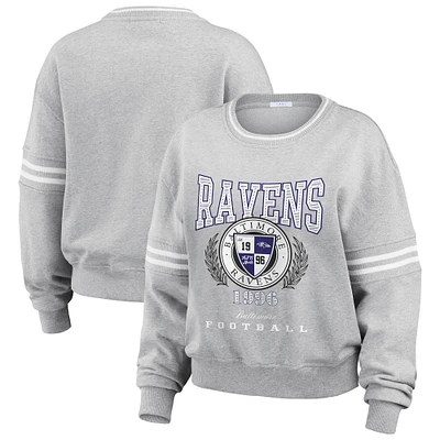 Women's WEAR by Erin Andrews Heather Gray Baltimore Ravens Crest Cropped Pullover Sweatshirt