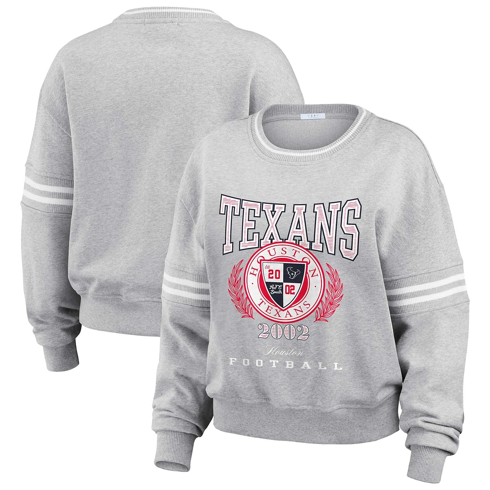 Women's WEAR by Erin Andrews Heather Gray Houston Texans Cropped Pullover Sweatshirt