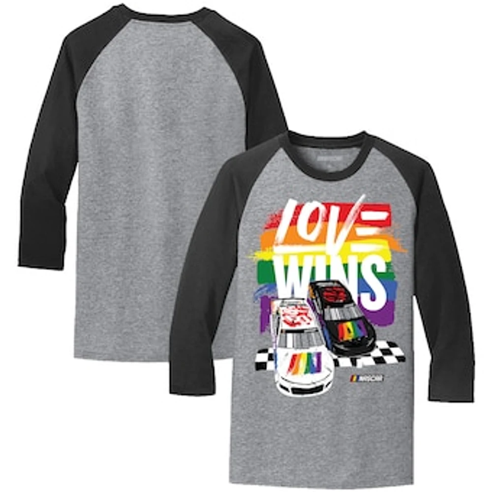 Men's Checkered Flag Sports Gray NASCAR Love Wins Pride Ringer T-Shirt