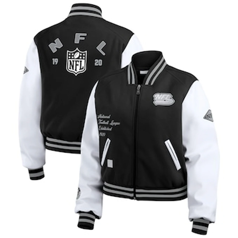 Women's WEAR by Erin Andrews Black/White NFL Varsity Full-Zip Jacket