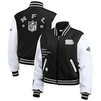 Women's WEAR by Erin Andrews Black/White NFL Varsity Full-Zip Jacket