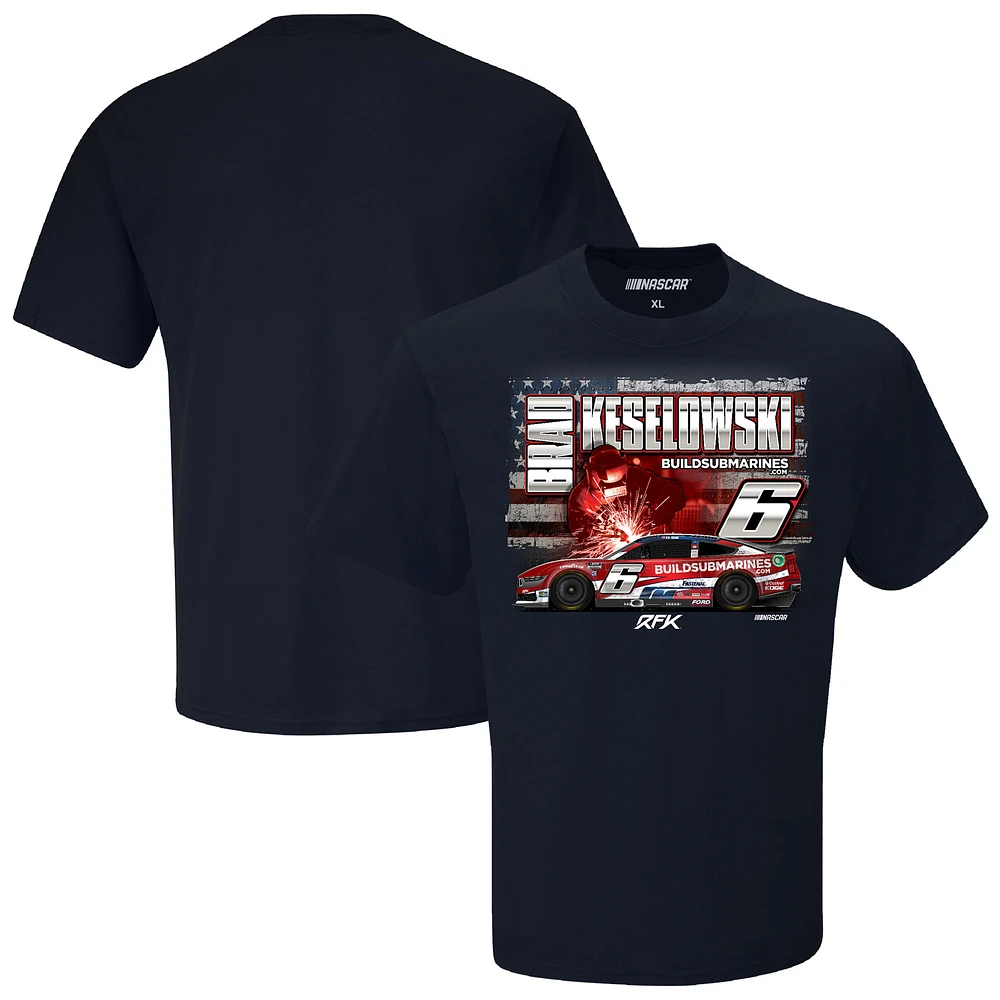 Men's Checkered Flag Sports Navy Brad Keselowski Build Submarines.com Patriotic Car T-Shirt