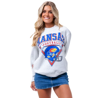 Unisex Established & Co.  Ash Kansas Jayhawks Vintage Crest Pullover Sweatshirt