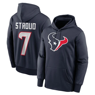 Men's Nike C.J. Stroud Navy Houston Texans Player Name & Number Performance Pullover Hoodie