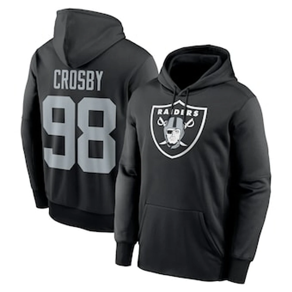 Men's Nike Maxx Crosby Black Las Vegas Raiders Player Name & Number Performance Pullover Hoodie