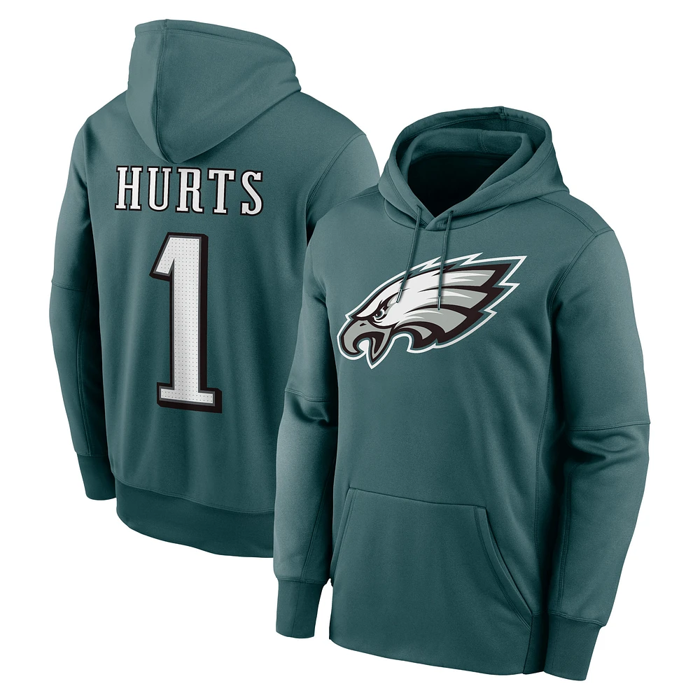 Men's Nike Jalen Hurts Midnight Green Philadelphia Eagles Player Name & Number Performance Pullover Hoodie